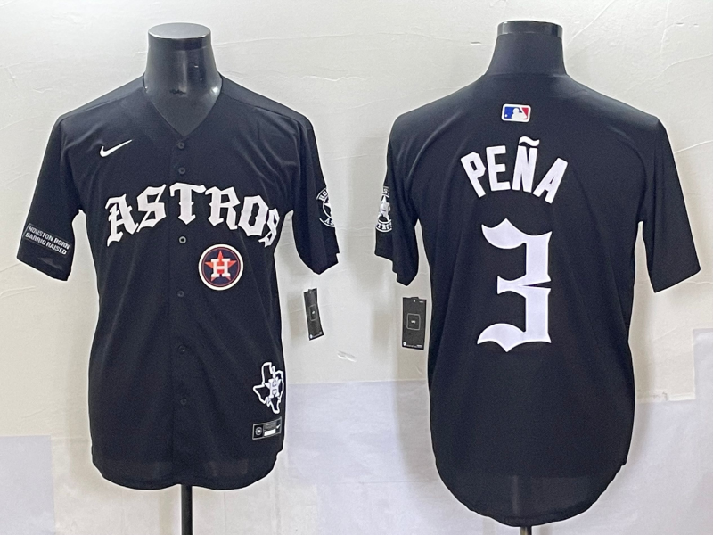 Men Houston Astros #3 Pena Black Five generations Joint Name Nike MLB 2025 Jersey style 5->houston astros->MLB Jersey